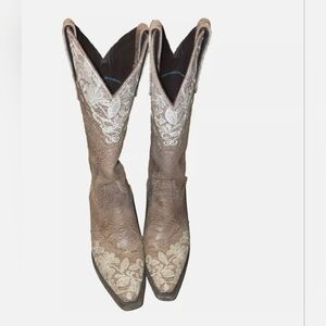 Jeni Lane Lace Western Boots Womens Brown Snip Toe Size 7